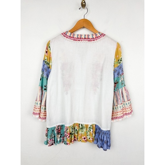 John Mark Embroidered Boho Patchwork Linen Top Sz S - Picture 2 of 7